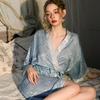 Women's Summer Satin Jacquard Nightgown and Bathrobe - Sexy Ice Silk Pajamas and Outerwear.