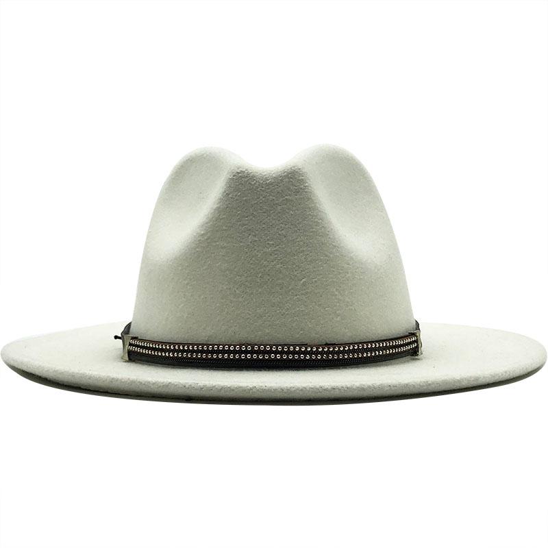 17 Colors Wool Felt Jazz Fedora Hats Belt Buckle Decor Women Unisex Wide Brim Panama Trilby Cowboy Cap Sun Hat