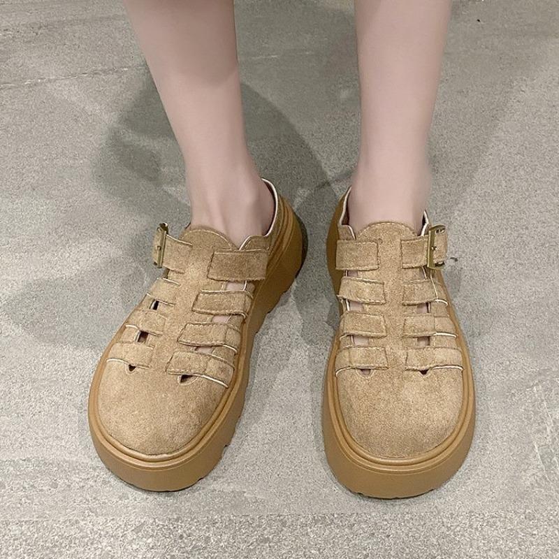 College style bag head half drag women's summer new hollow one pedal lazy shoes platform slippers