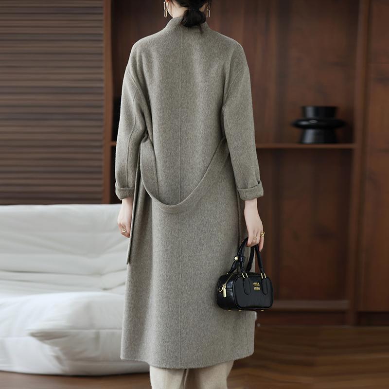 100% Wool Women Coat TIDENOVEL Autumn Wool Long Coat Handmade Pea Coat Winter Warm Wool Long Jacket Overcoat
