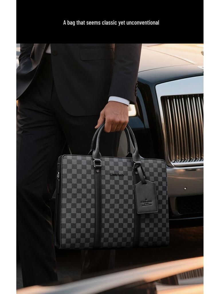Men's Korean-Style Plaid Business Handbag: Trendy Large-Capacity Shoulder Bag & Briefcase