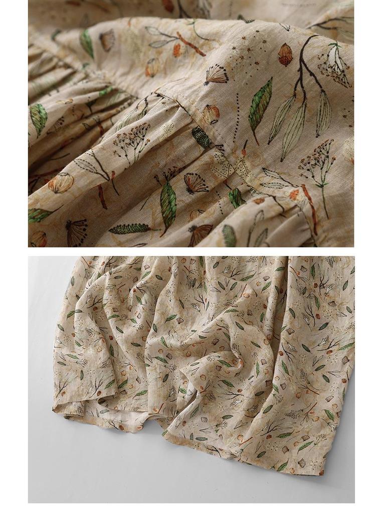 Xin Xing 2025 Summer Floral Cotton Linen Sleeveless Long Dress