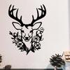 Metal Deer Head Wall Art, Floral Design Rust Resistant Sculpture, Christmas Thanksgiving Gift for Living Room Garden Fence Decor 1pc