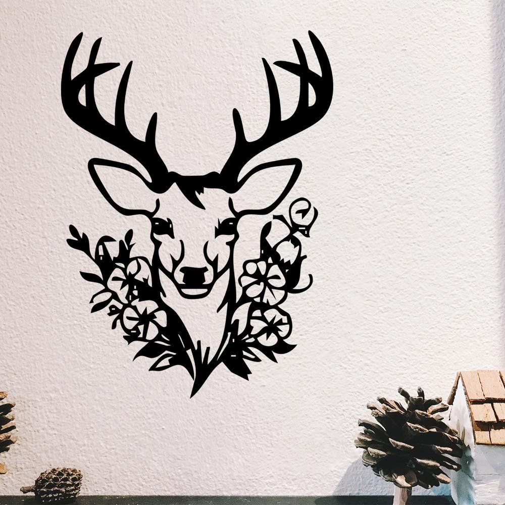 Metal Deer Head Wall Art, Floral Design Rust Resistant Sculpture, Christmas Thanksgiving Gift for Living Room Garden Fence Decor 1pc