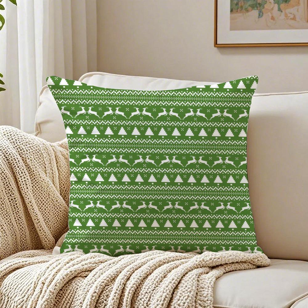 Art Festive Christmas Reindeer Cushion Cover Linen Pillowcase Soft For Sofa Bed Home Room Decor