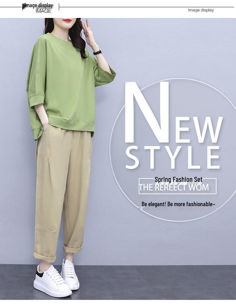 Women's 2021 Spring/Summer Hong Kong Style Casual Suit - Trendy, Youthful Top & Pants Set