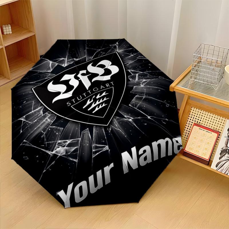 VfB Stuttgart FC Automatic 3‑Fold Umbrella 8‑Rib Windproof Folding Umbrella Sun Rain Protection For Outdoor Travel Daily Use