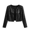 Women's Long Sleeve Sequin Cardigan Jacket, Round Neck Color Party Outerwear