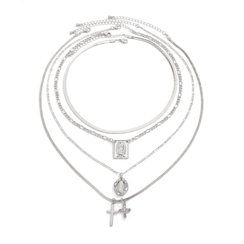 Love Bowknot Multilayer Pendant Necklace Crystal Y2K Metal Necklace Beaded Necklace  Women