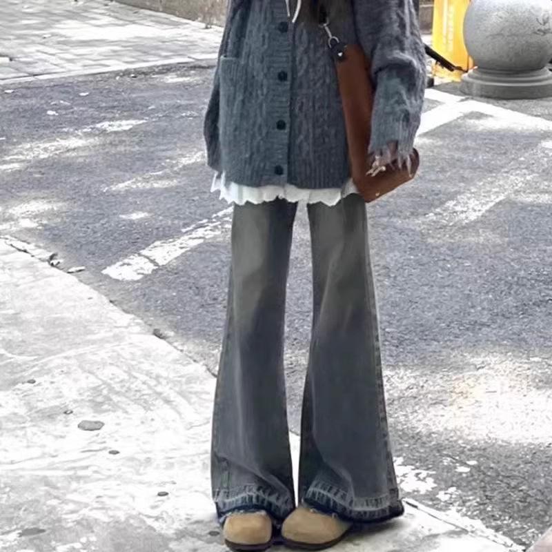 

Женские джинсы клеш с высокой посадкой для фигуры «груша» - Осенне-весенние, стройнящие, с бахромой, дизайн «подкова» XL