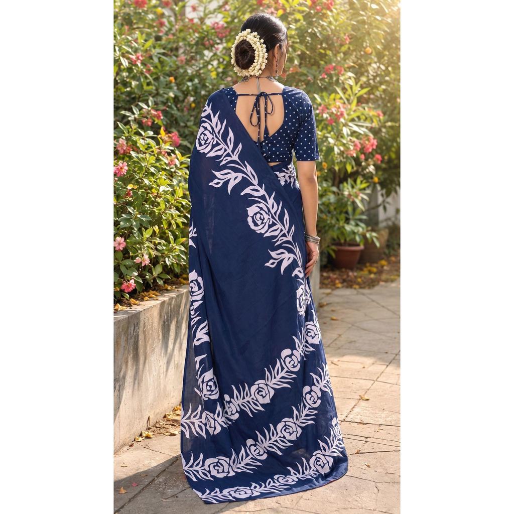 New Launch – Premium Hand Block Floral Print Mulmul Cotton Saree