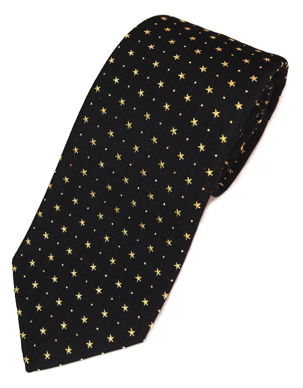 [D+Arts] Silk Necktie with Star Pattern, Small, Kyoto Nishijin Weave, Made in Japan (5cm wide, Black x Gold Glitter)