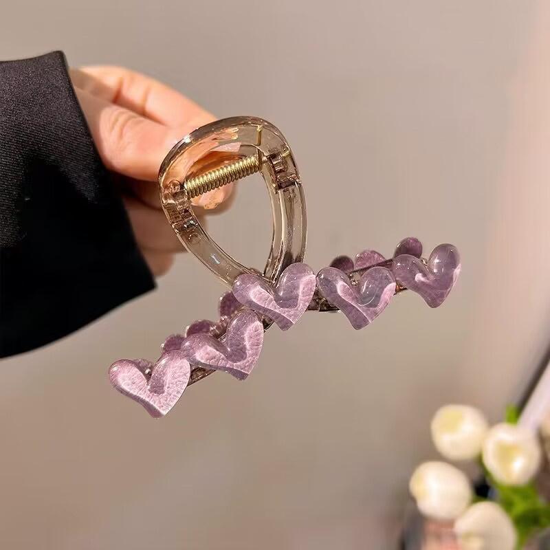 Sweet Translucence Heart Hair Claw For Women Girls Elegant Love Hair Claw Clip Hairpin Hair Accessories