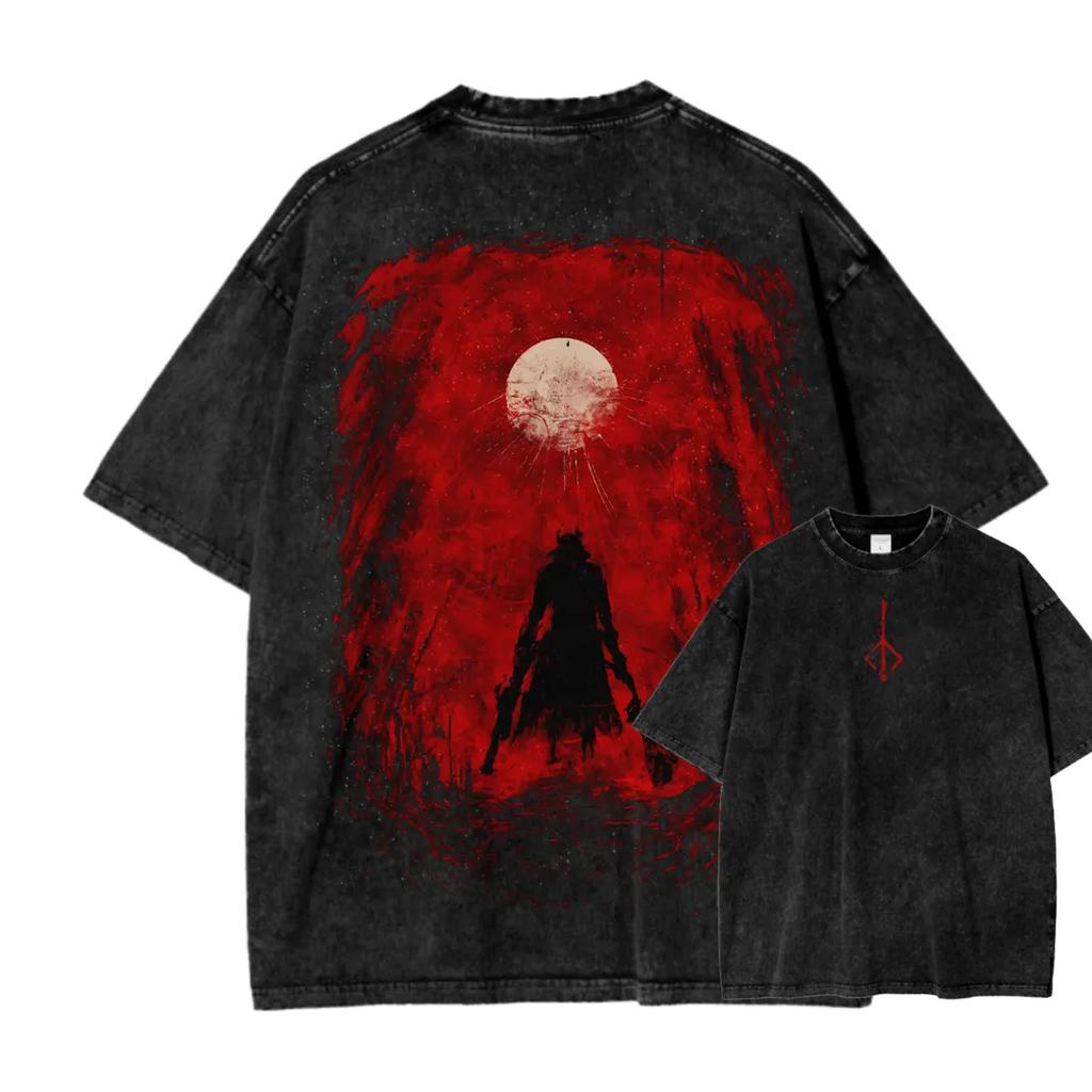 New Top Fashion Action Roleplaying GameBlood Borne Peripherals Print Tshirt Vintage Washed Men Women Cotton Loose Oversize Tee