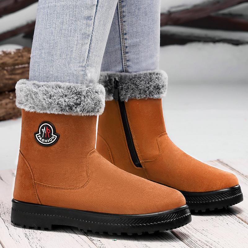 Shoes Women's shoes Winter cotton shoes Fleece thickened snow boots Cold-proof and warm medium tube one-pedal casual cotton boots