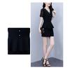 Women's Plus Size 2-piece Lace Trimmed V-neck Top And Shorts Slim Fit Summer Set Pure Black
