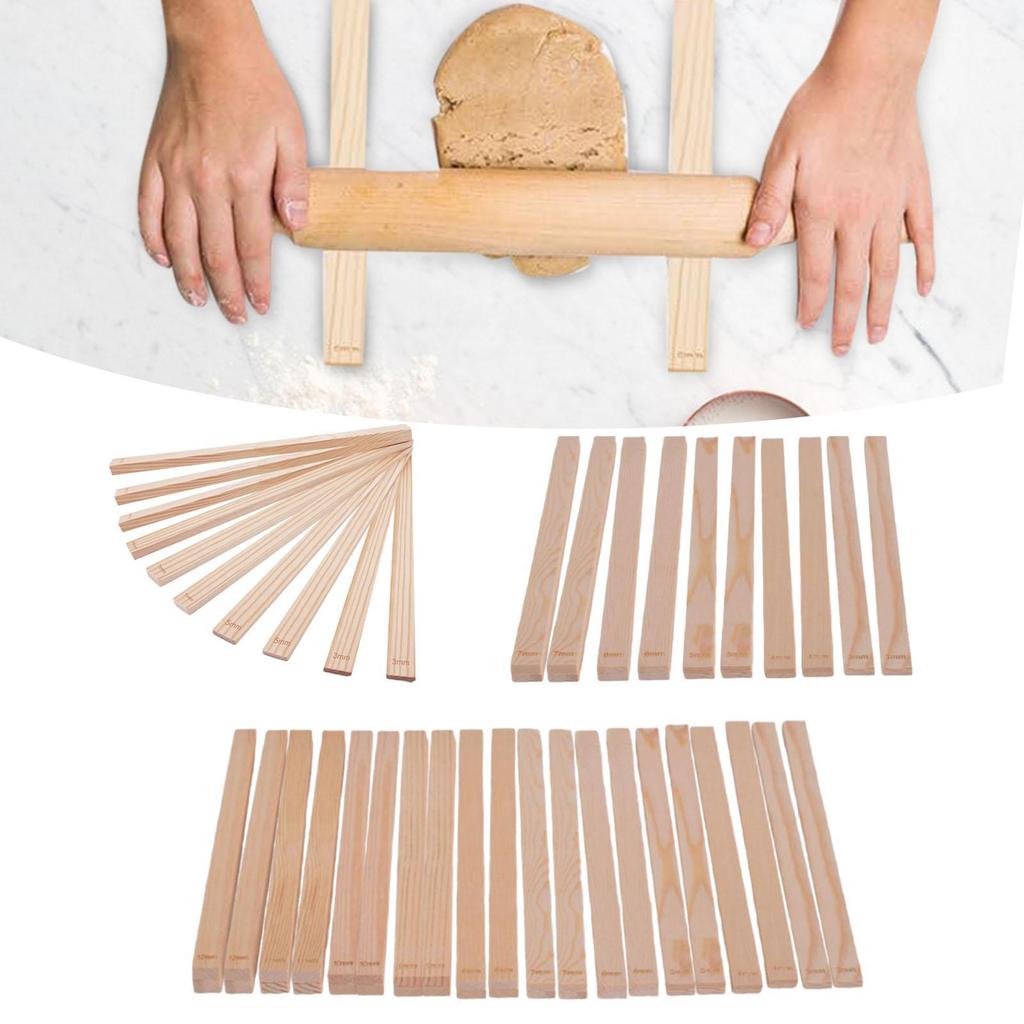 Wooden Rolling Pin Guides Cooking Pies Pottery Clay Measuring Strips