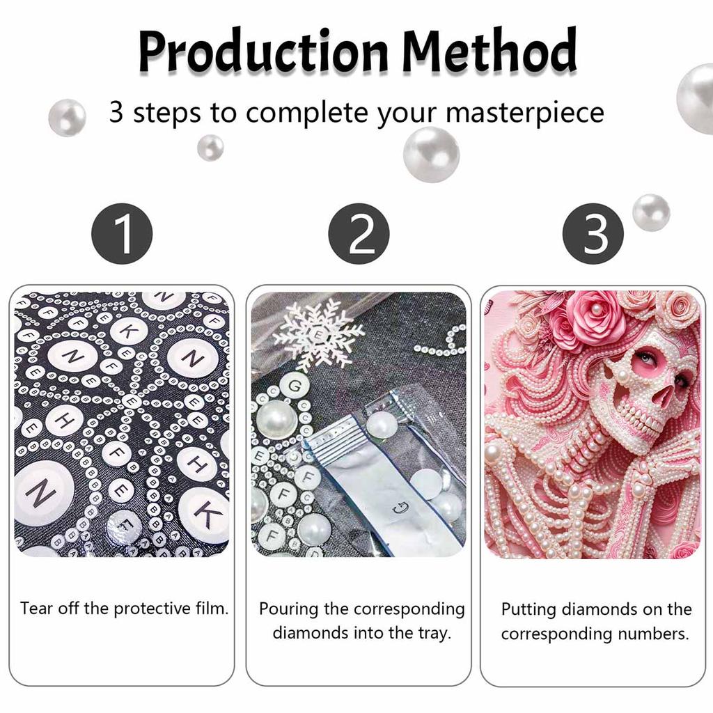 Halloween pink pearl skull floral painting art full pearl handmade diy home decorations