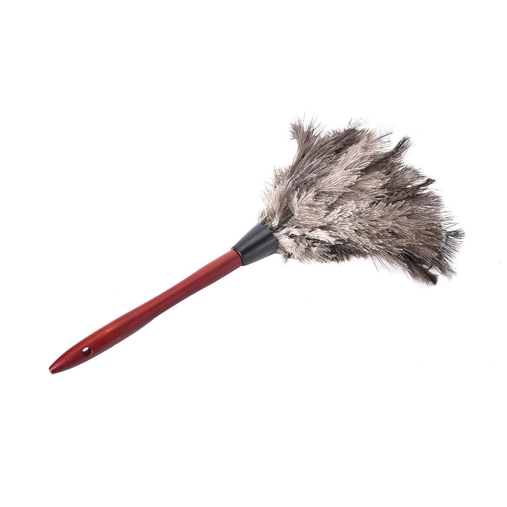 Spolverino in Piume di Struzzo 38 cm Manico in Legno Antistatico Pelliccia Grigia Naturale Casa