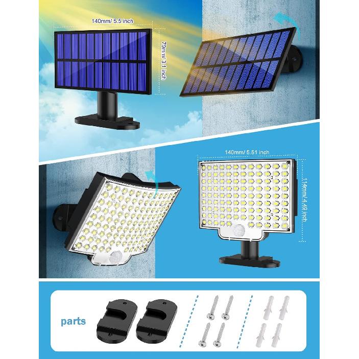 MPJ Solar Light for Outdoor, 106 LED Solar Light Outdoor with Motion Sensor, IP65 Waterproof, 120° Lighting Angle, Solar Wall Light for Garden with