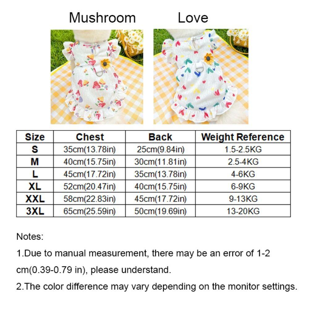 Mushroom Pattern Dog Princess Dresses Flutter Sleeve Summer Pet Skirt  Outings Activity