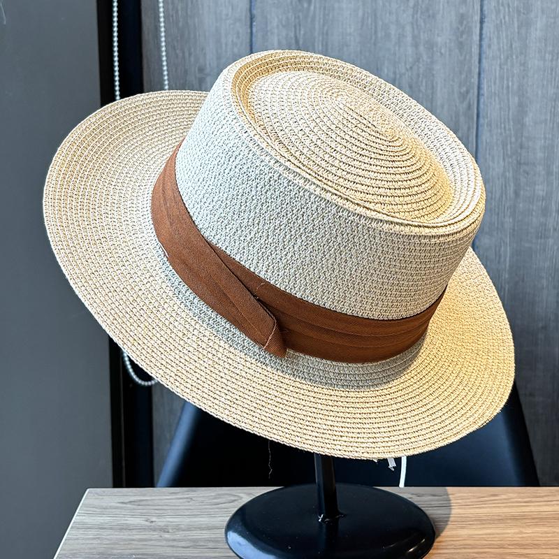 Flat top sunshade straw hat women's summer sunscreen hat seaside beach vacation photo sun hat