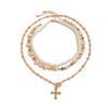 SHIXIN 3 Pcs Trendy Imitation Pearl Rhinestone Flower Long Tassel Necklace for Men Vintage Cross Pendant Necklace Neck Jewelry