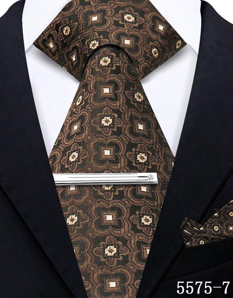 Men's Retro Floral Tie, Pocket Square & Tie Clip Set for Weddings