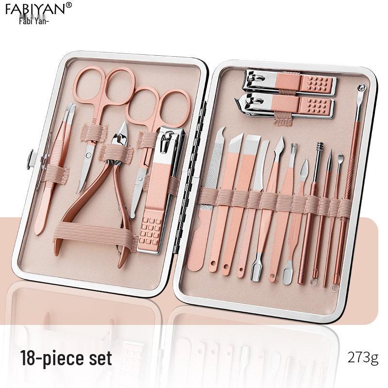 18-Piece Stainless Steel Manicure Tool Set - Nail Clippers & Grooming Tools