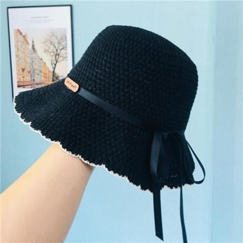 New Versatile Knitted Fashionable Fisherman Hat with Sunshade Bow and Foldable Sun Protection for Travel