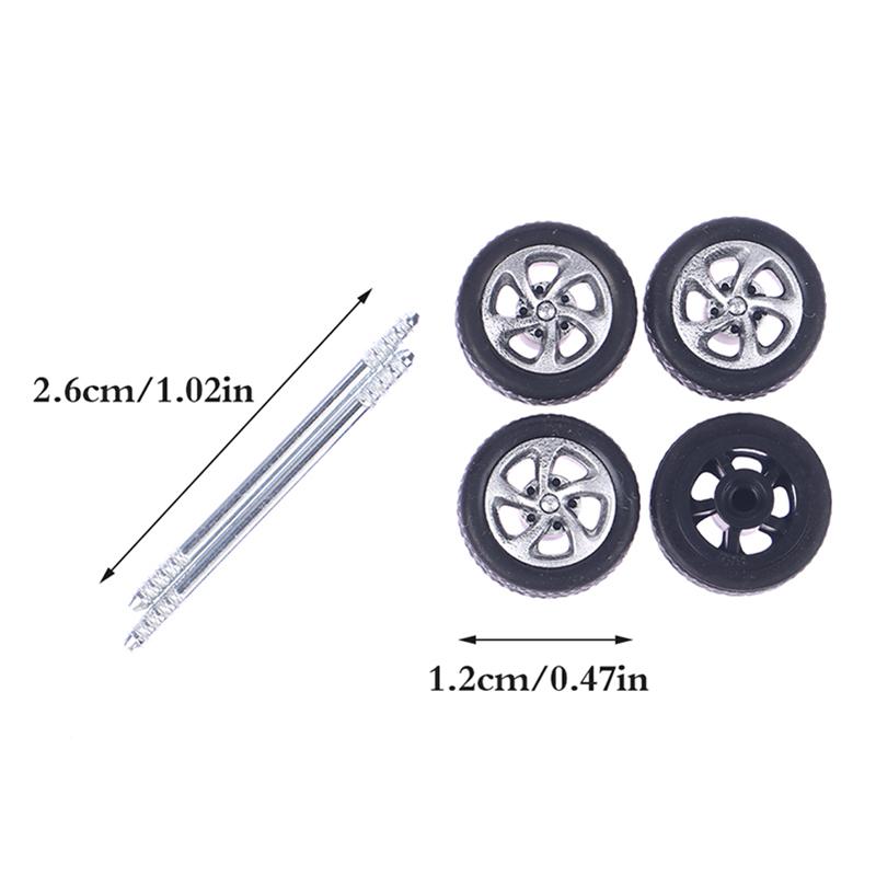 1Set 1:64 Car Wheels For Hotwheels Rubber Tire With Wheel Axle Model Modified