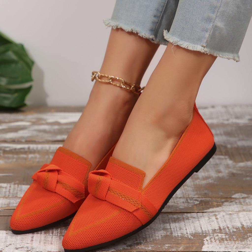 Knitted Shallow Mouth Single Shoes Women's Soft Sole Lightweight Bow Breathable Lazy One-pedal Inner Height-increasing Single Shoes
