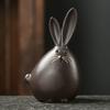 Zisha Clay Tea Pet Handmade Cute Rabbit Figurine Lucky Feng Shui Zodiac Animal Home Office Desk Decor for Tea Ceremony Tabletop