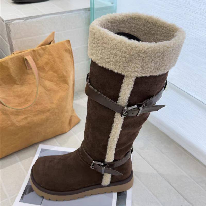 

Sleeve Cotton Shoes Winter New Round Head Spliced Sleeve Metal Buckle Anti-slip Wear-resistant High Boots 35