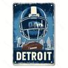 Detroit Football Iron Metal Sign Weather-Resistant with Pre-Drilled Holes Decorative Wall Art for Home Garden Cafe Office Club