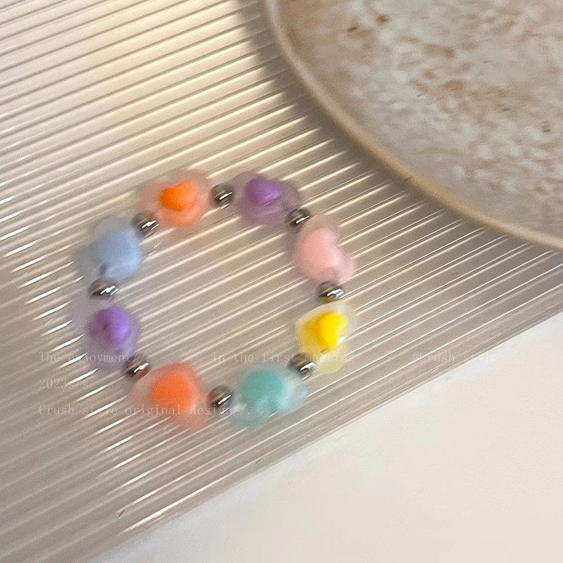 Sweet Cool Girl~ Color Beaded Love Necklace Women's ins Tide Niche Design Light Luxury Premium Versatile Clavicle Chain