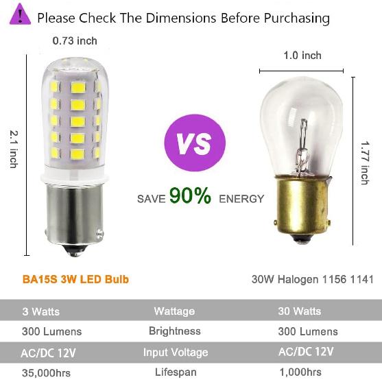 12V BA15S LED Bulb1156 1141 1003 7506 3W Bayonet Single Contact Base for RV Interior Camper Marine Boat Trailer, Outdoor Landscape Lighting, 6000K