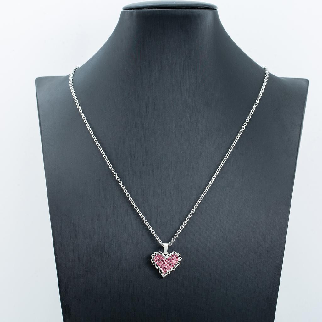 Punk Trend Sweet Cool Sweater Chain Stainless Steel Pink Zircon Love Necklaces for Birthday Present
