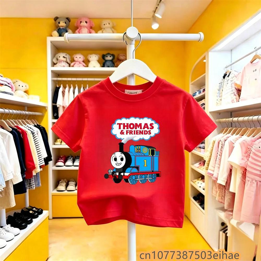 Kids Summer Tshirt Thomas Train Cartoon Print Short Sleeve Pure Y2K Cute Fun Trendy Design Soft Breathable Wear for Boys Girls