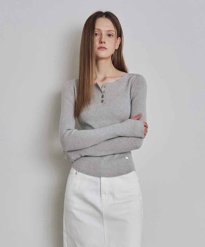Keoseuteomeokeullagumeon Slim Henley Neck Ribbed Knit 6 Color Cowkt004