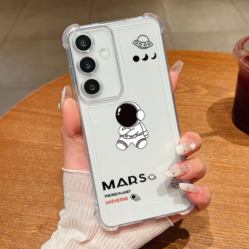 Cute Astronaut Patterned Phone Case For Samsung Galaxy S26 S25 S24 S23 Ultra S22 Plus S21 S24 S25 FE Clear Shockproof Soft Cover