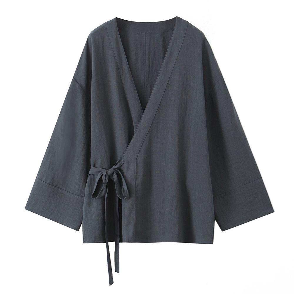 2025 Spring Women's Kimono Jacket & Wide-Leg Pants Set with Casual Tie Design