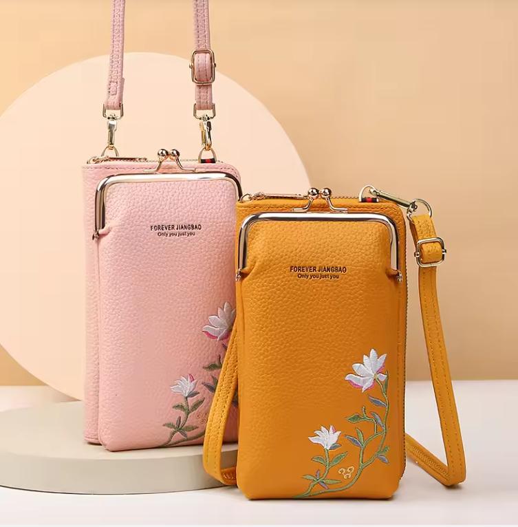Fashion Women Small Crossbody Bag for Mobile Phone PU Leather Purse Bag Elegant Flower Pattern Messenger Bag Wallet For Girls