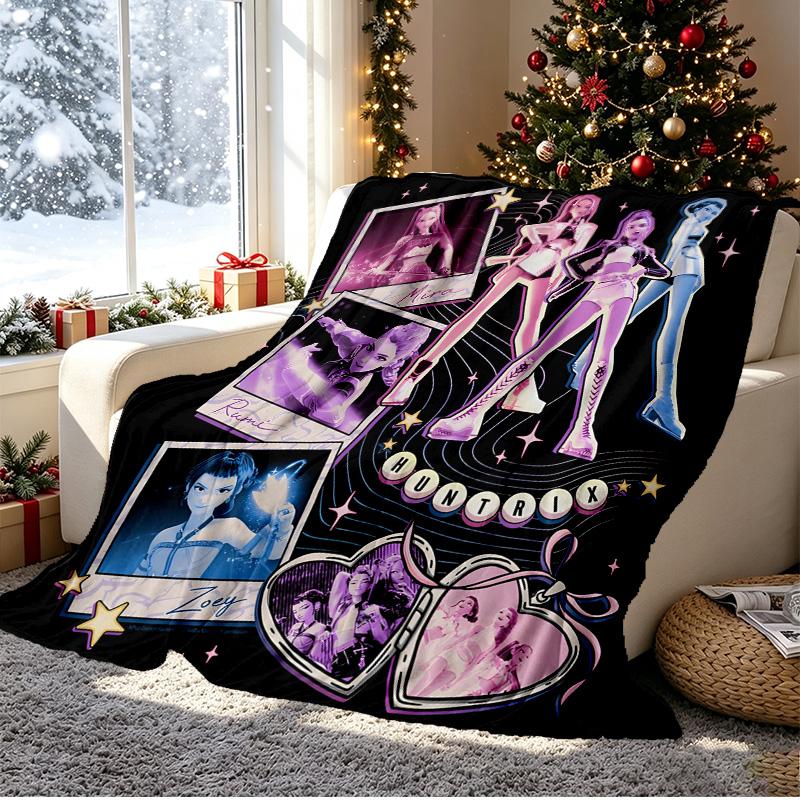 KPop Dämonenjäger Muster Decke für Heimdekoration, Bett, Sofa, Auto Reisen, Camping, Geeignet für Alle Jahreszeiten, Geburtstags-Weihnachtsgeschenk