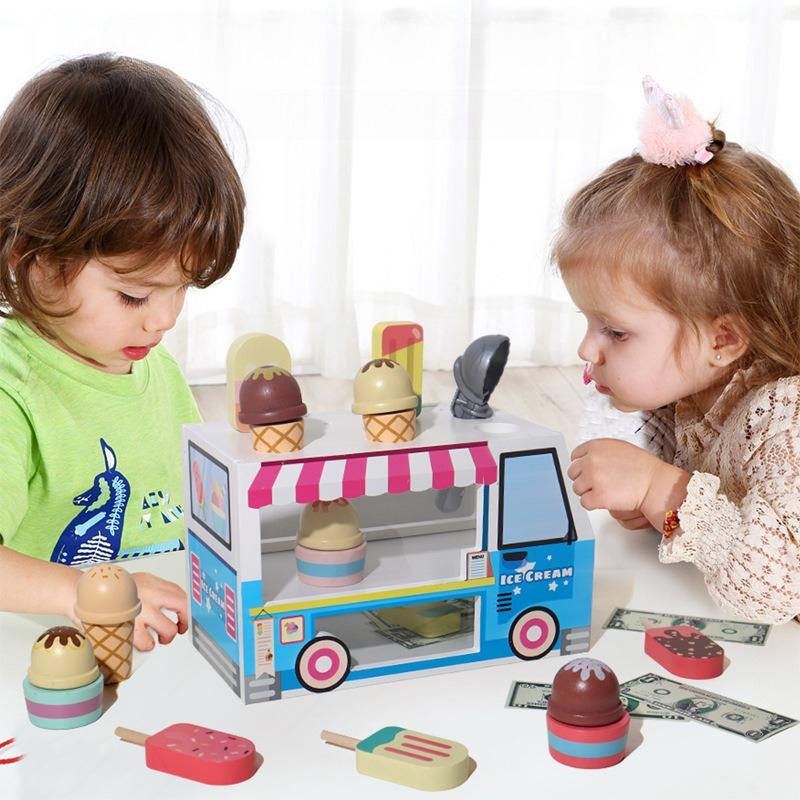 Children'S Fun Play House Ice Cream Truck Game Building Block Box, Kindergarten Puzzle Early Education Wooden Toy