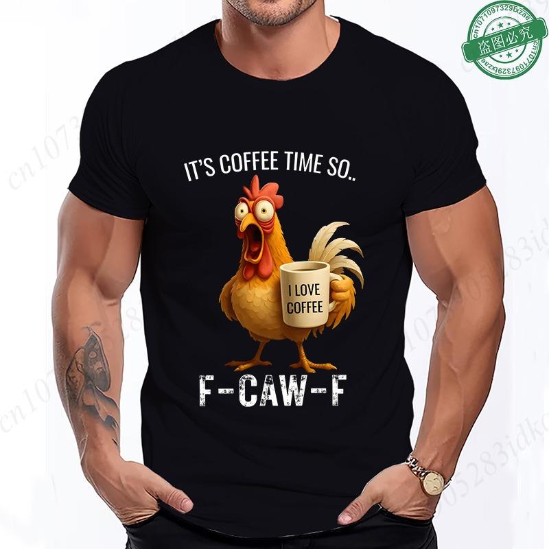 It s Coffee Time So F-CAW-F T-Shirt for Men, Funny Rooster Coffee Graphic Short Sleeve Tees, Coffee Lovers Oversized clothing L