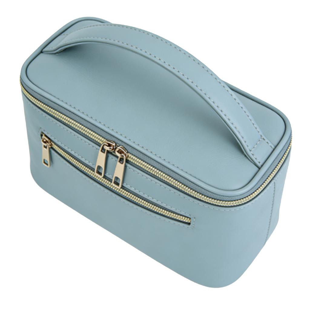 Toiletry Makeup Bag Large Capacity Water Proof PU Cosmetic Bag with Double Zips Independent Brush Compartments for