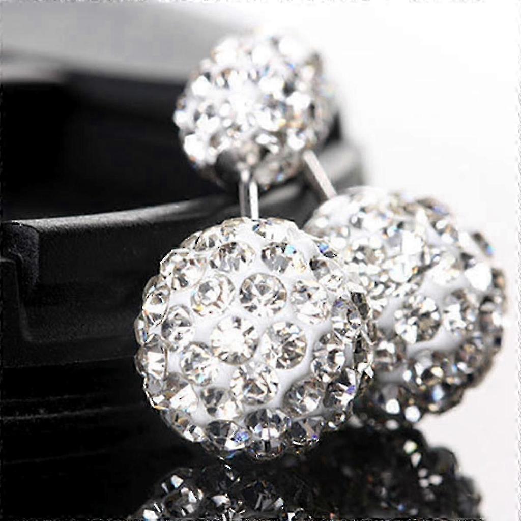 Double Sided Sparkle Bling Earrings - Sterling Silver Crystal Rhinestone Ball Stud Earrings for Women