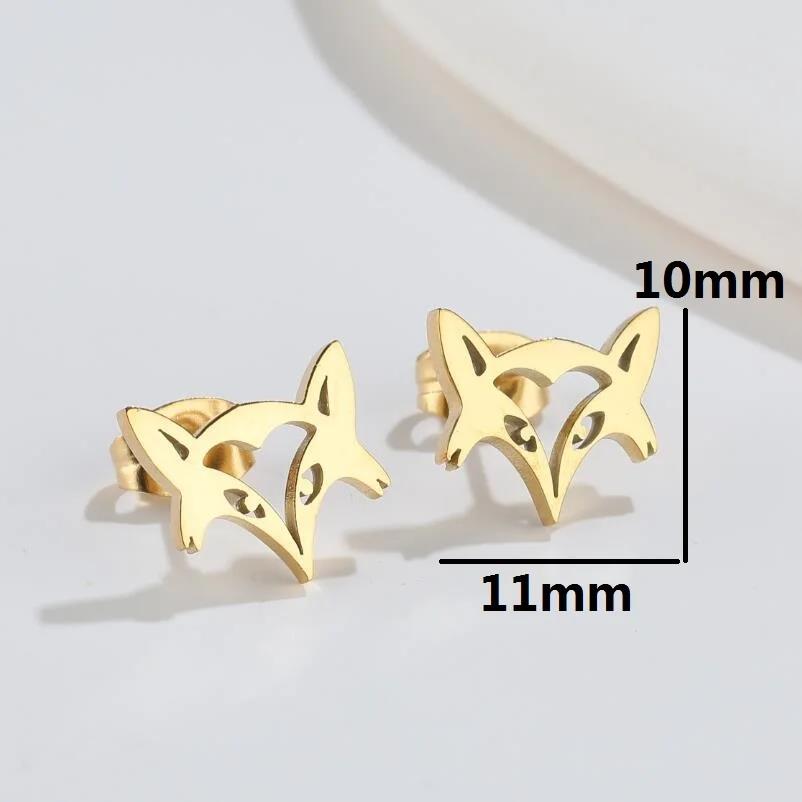 Stainless Steel Tiger Cat Moon Earrings For Girls Kids Rabbit Carrot Hexagon Dinosaur Stud Ear Pendientes Ear Jewelry Party Gift