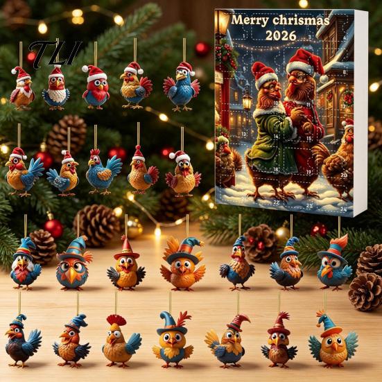 Scatola Regalo Conto alla Rovescia per le Feste 2026 per Bambini Adulti Calendari dell'Avvento Pollo 2025, 24 Giorni Ornamento Animale Piatto 2D Divertimento di Natale Bomboniere per Feste Calza